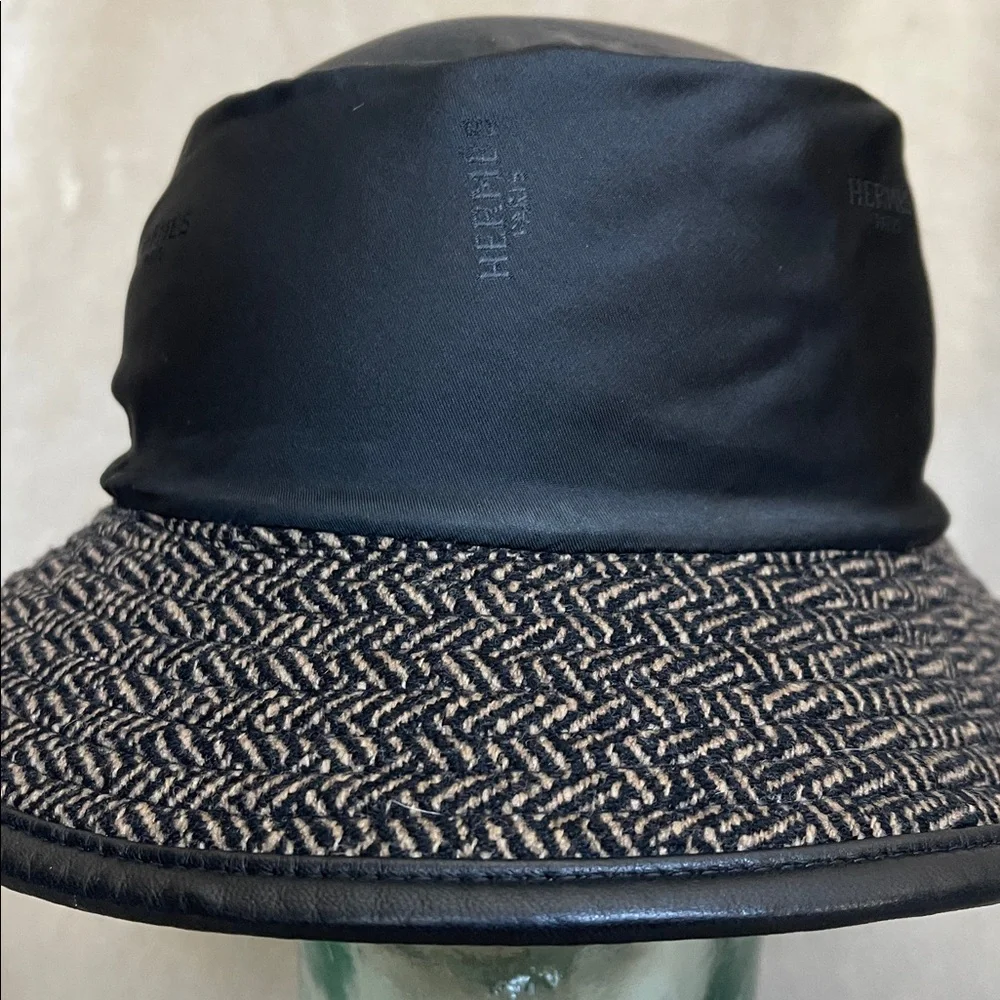 HERMES Bucket Hat in Herringbone Pattern